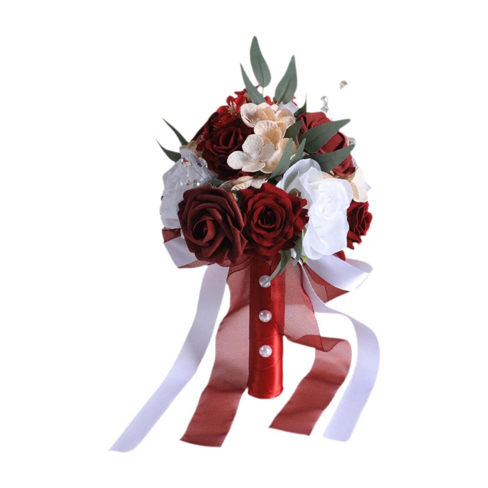 Bouquet de mariée sans flétrissement en fleurs artificielles rouge foncé pour lancer sans stress