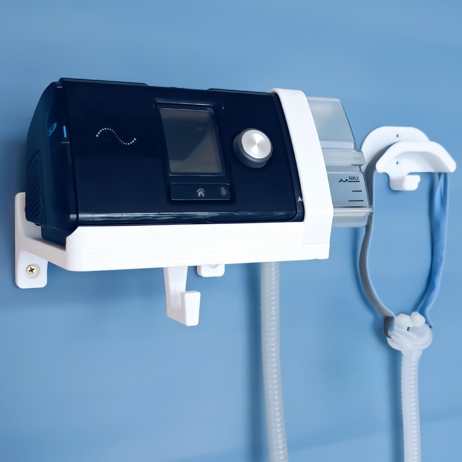 Upgraded Cpap Wall Mount Shelf Kit for AirSense 10 with Mask Hook & Hose Hanger & Bottom Hooks, Save Space, Avoids Hose Tangle, Easy Installation (