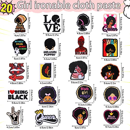 20 Pieces Black Girl Patches Iron On Patches For Clothing Afro Girl Embroidered Patches Sew On Patch Applique For Clothes Backpacks Jeans Jackets Diy Craft (Novelty Style) #TOP1