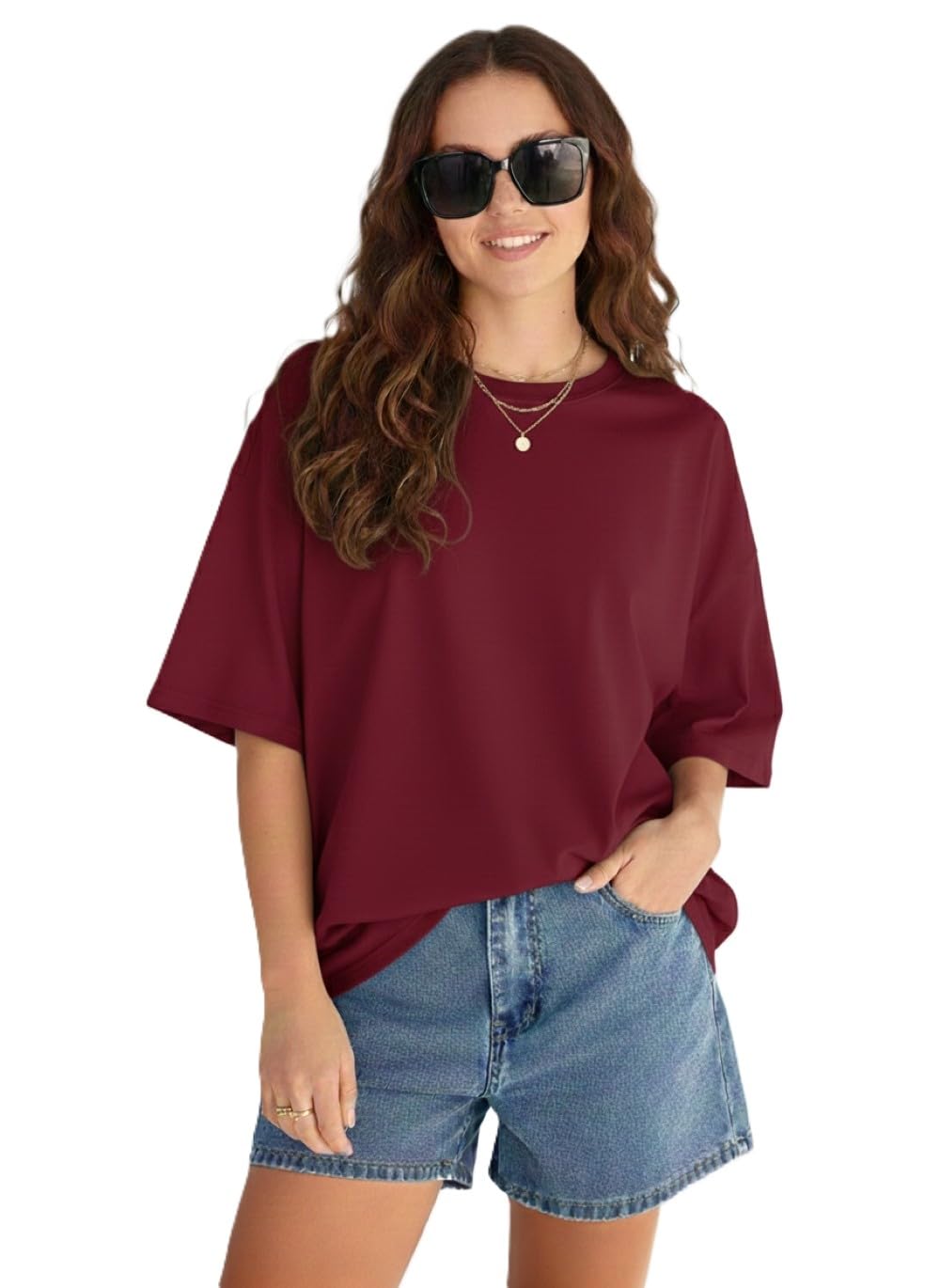 Highlander Oversized Tshirt for Woman | T Shirt for Women | Top for Women Stylish Western | Cotton Blend Solid Drop Shoulder Loose Fit Round Neck Short Sleeve Tee for Summer in neutral