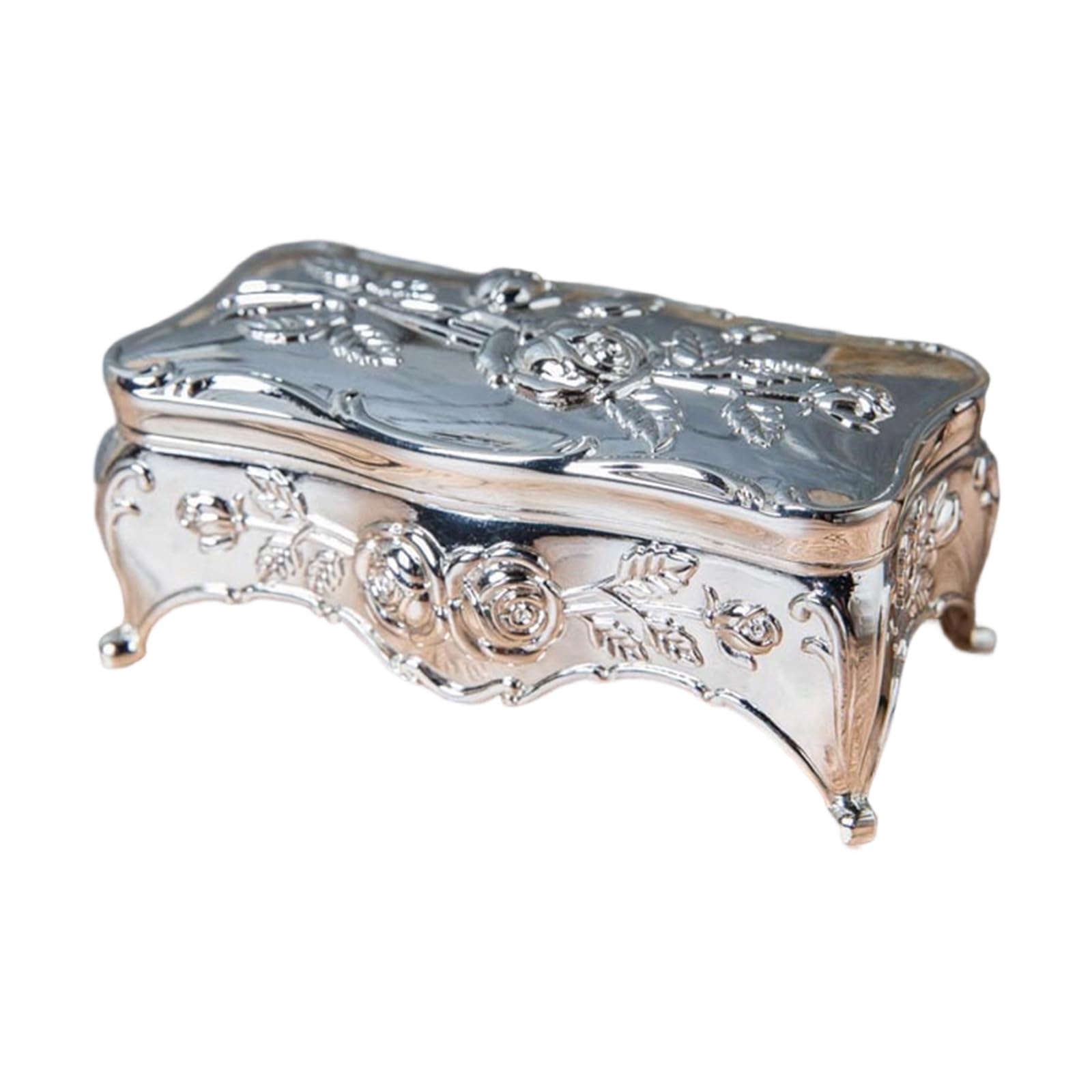 HDOYTXXM European Rose Engraved Metal Jewelry Box for Rings Necklaces Earrings with Soft Lining Elegant Jewelry Display Box