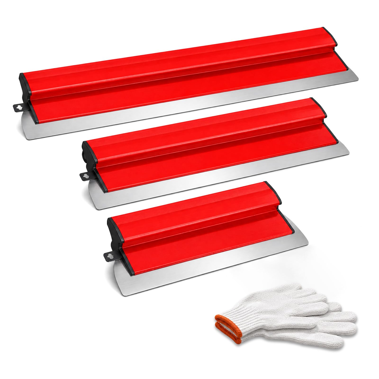 4Pcs Plaster Skimming Blade Set, Speed Skim Drywall Smoothing Spatula with Gloves, Stainless Steel Plastering Tools for Wall Ceiling Skimming Plaster & Rendering