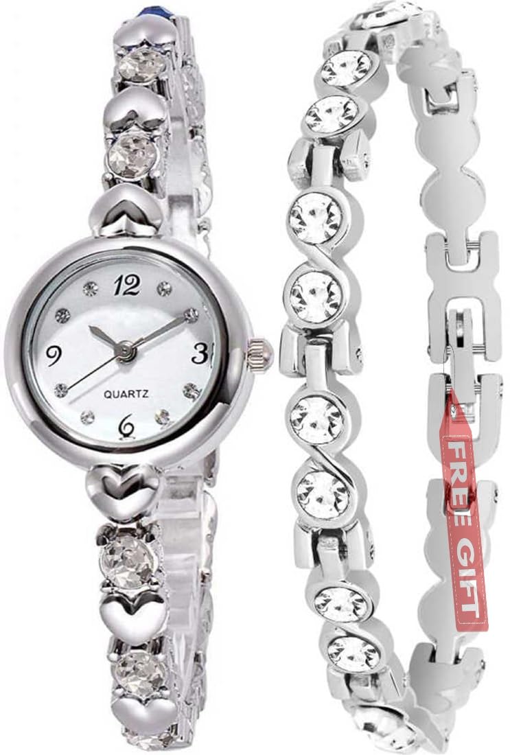 Acnos Stainless Steel Premium Silver Heart Shape Round Dial Diamond With Bracelet Super Quality Analog Watch For Women (White, Silver) Pack Of 2, Silver Band (B08WM16TLX) Amazon Price History, Amazon Price Tracker