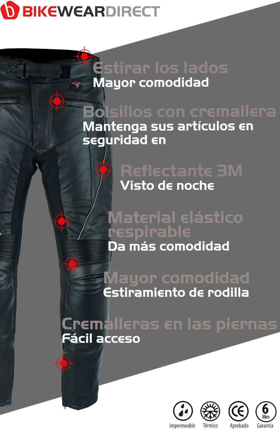 Texpeed Pantalones de moto cuero - Hombre Impermeable Motocicleta de turismo para de con auténtica protección de armadura de motociclista CE (EN 1621-1) Negro - (XL Cintura/Pierna Regular)