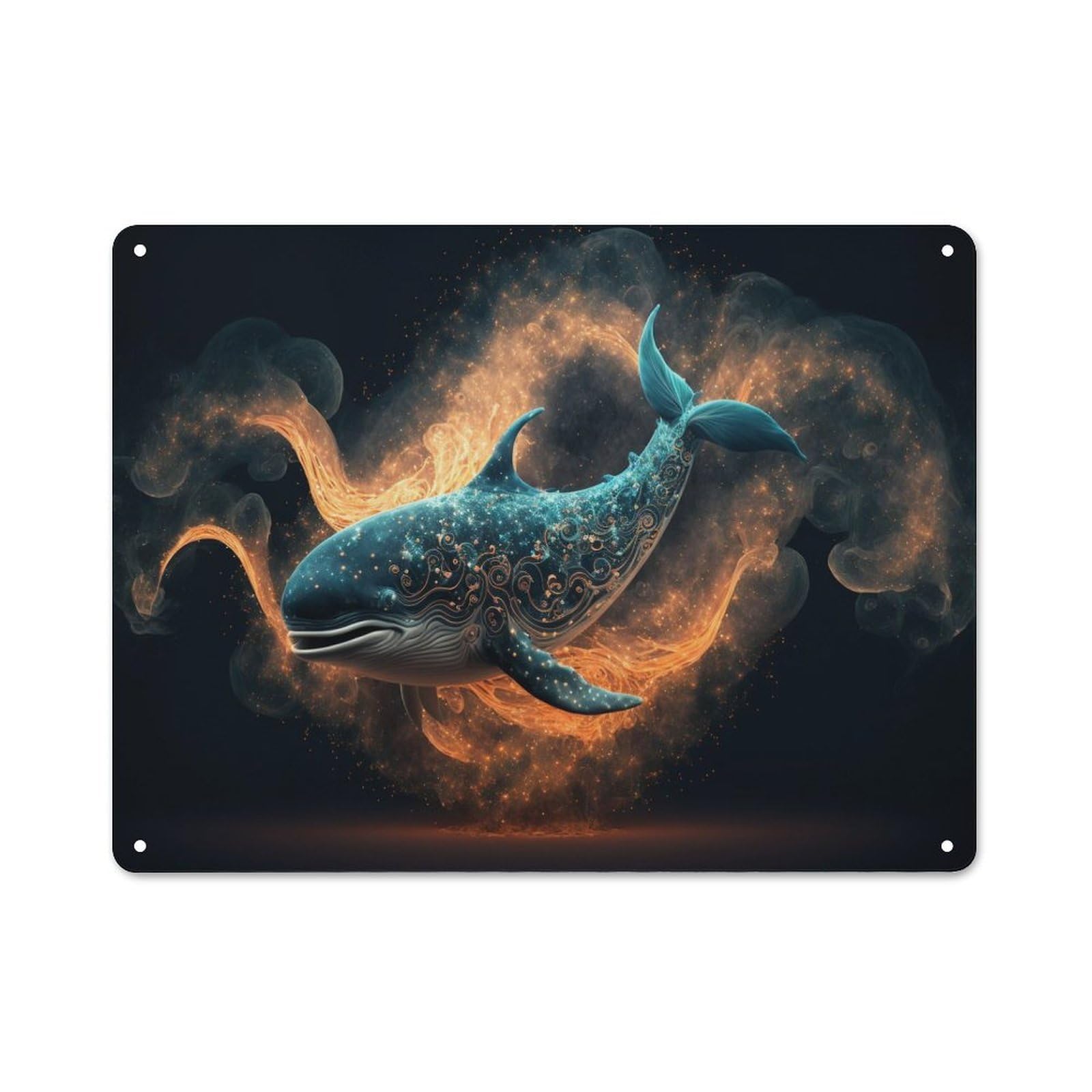 Junmoney Style-14 Spirit Animal Whale Decorative Metal Plaque 30X40cm, Loft Style Urban Room Decor For Flat, Bar, Studio Or Gallery Wall