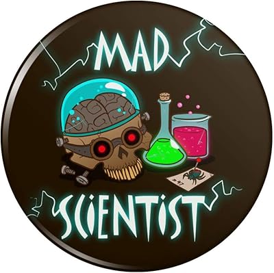 Mad Scientist with Beakers Brain Pinback Button Pin Badge - 1