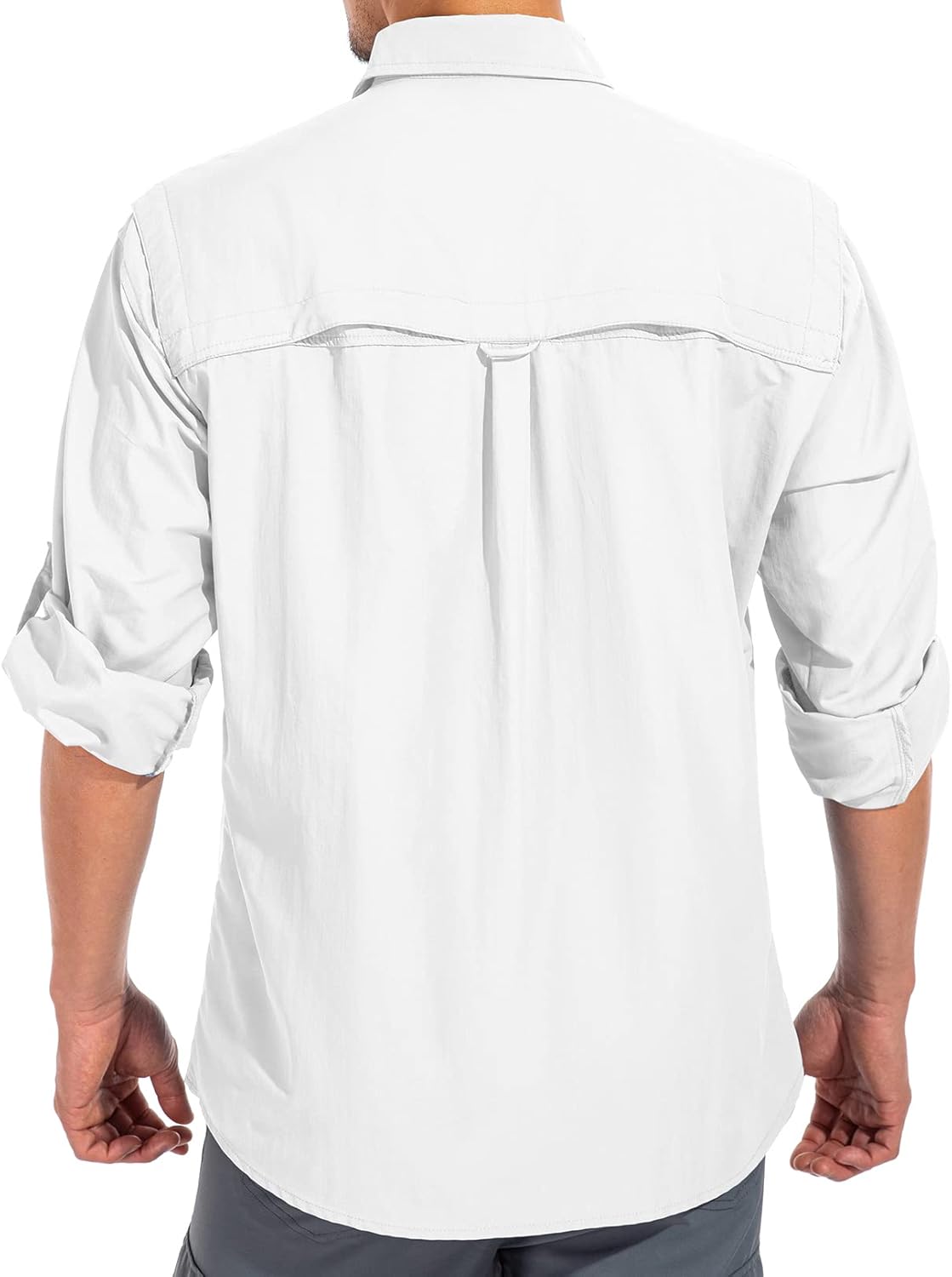 linlon Mens Safari Shirts Long Sleeve UV Protection Hiking Fishing UPF 50+ Quick Dry Cooling Travel Shirts#5066-White-L