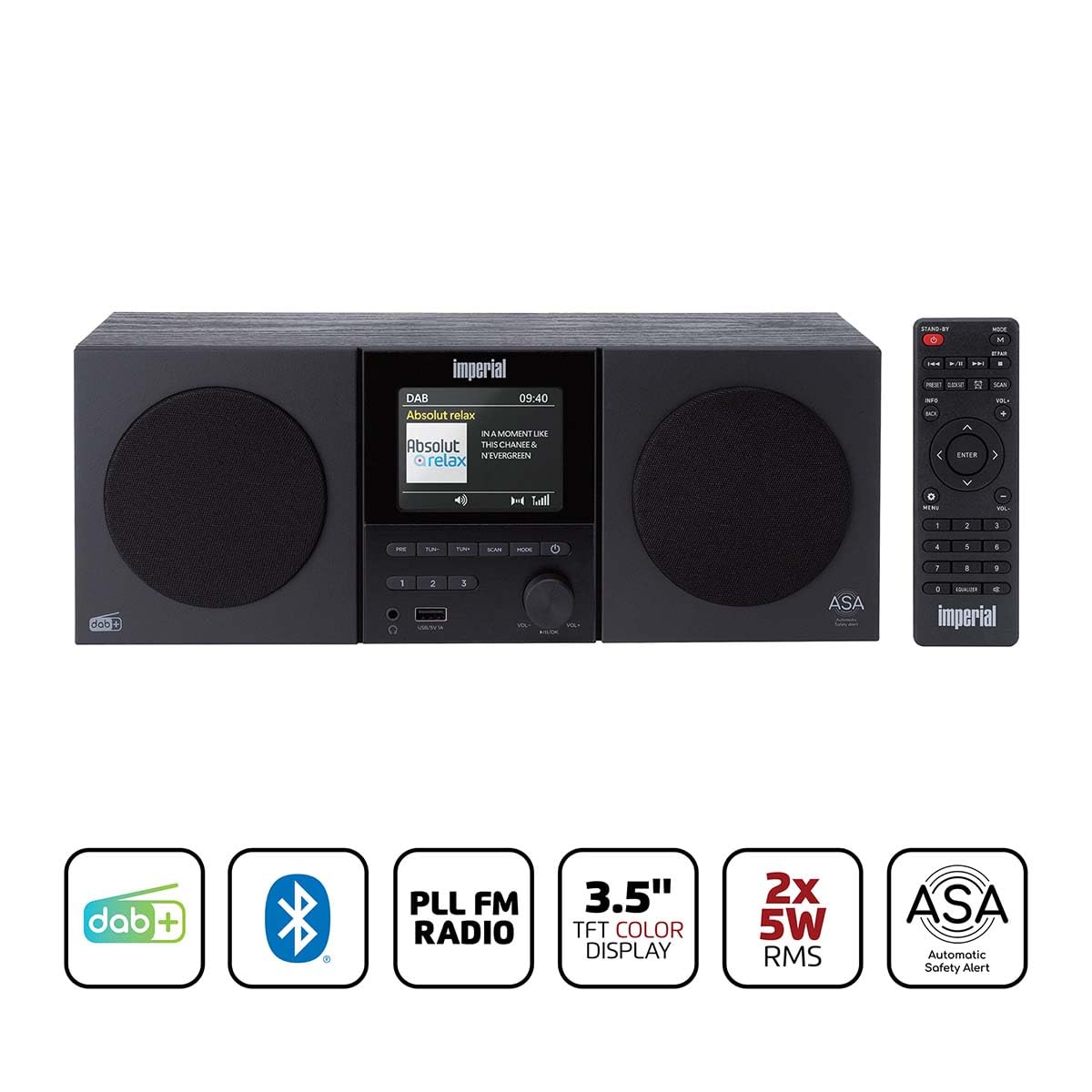 Imperial DABMAN-220BK radio DAB Plus FM – Bluetooth V5.3 – odtwarzanie przez USB i funkcja ładowania – duży kolorowy wyświetlacz TFT – głośnik 2 x 5 W – funkcja budzika – kolor czarny