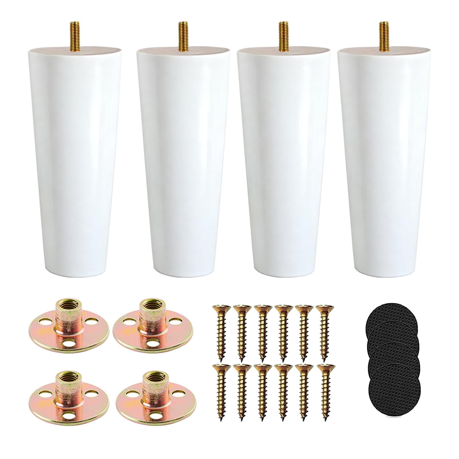 Patas de madera blancas para muebles de 15cm con placas y tornillos (4 unidades)