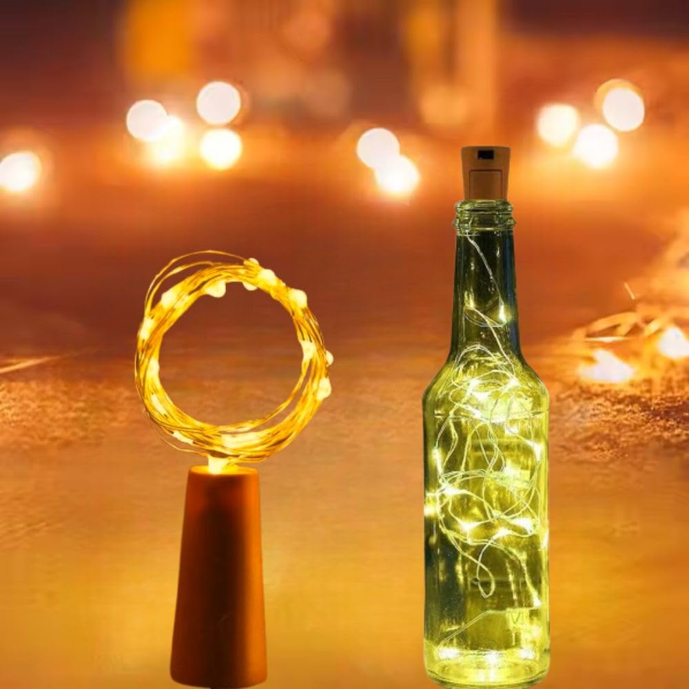 Desidiya Bottle Lights with Cork-Mini Copper Wire Battery Operated String Decorative Fairy Lights with 20 LEDs 1.2 Meters(Warm White)-Pack of 1