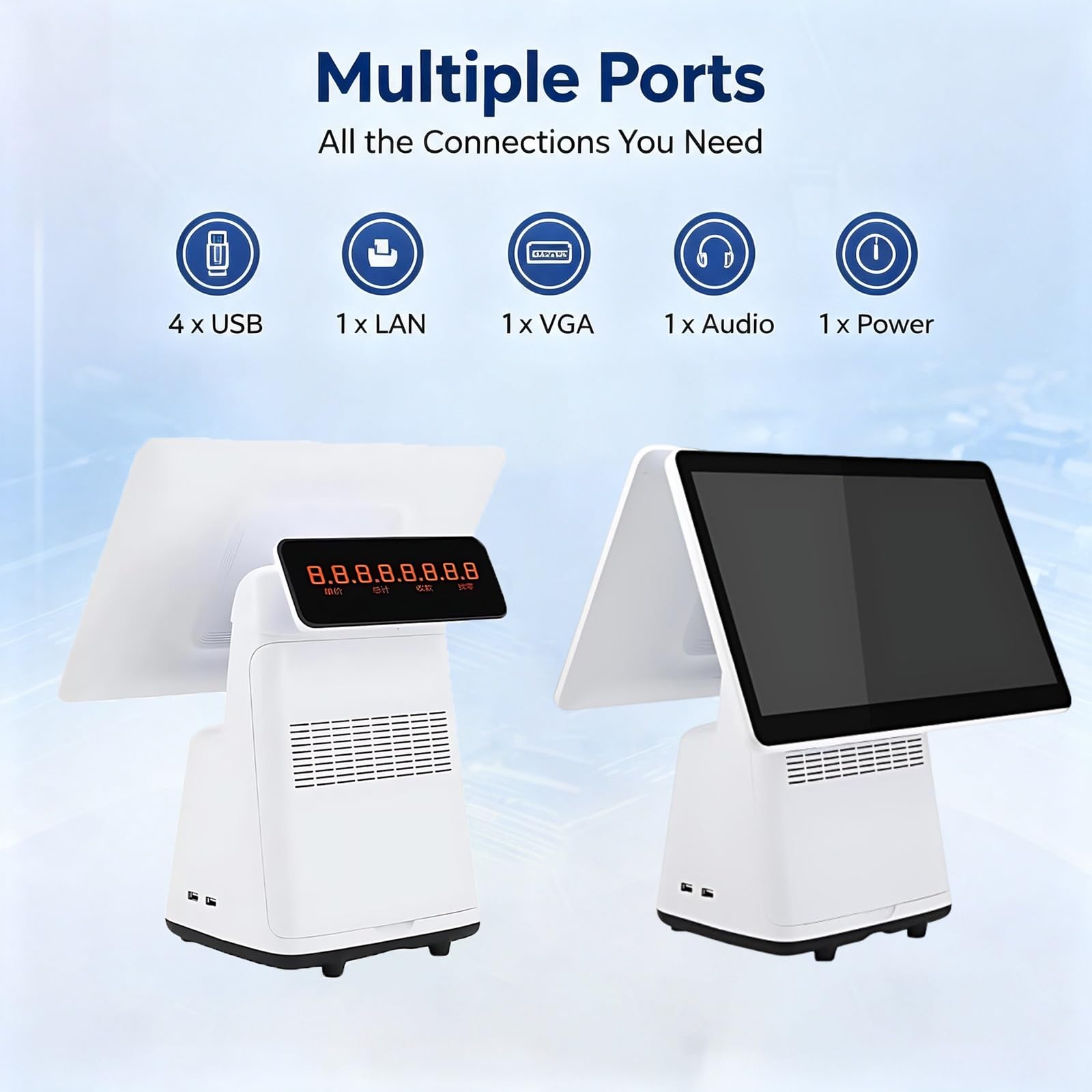 TPV para Pequeñas Empresas, TPV Inteligente Multifuncional | 15.6" Pantalla Táctil, 8GB RAM, 128GB SSD, Soporte Multi-Ángulo, para Tiendas de Alimentos(Single screen)