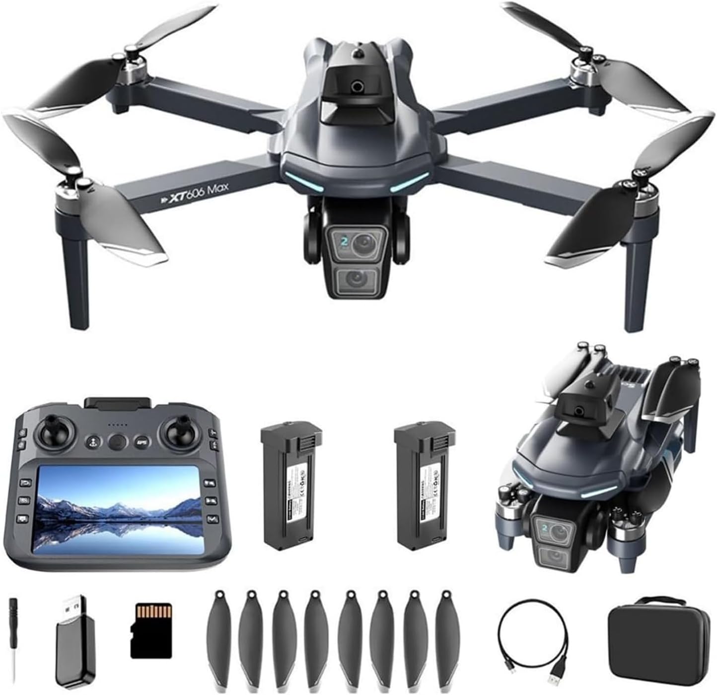 Drone GPS con Dotato di Due Telecamera HD Grande Schermo Quadricottero Pieghévole Volo Circa 30-40 Minuti per Principianti e Adulti