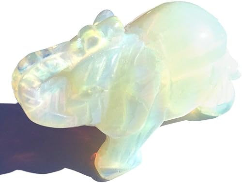 Miniatura 2 de Estatua de cristal de cuarzo de elefante de ópalo,Piedra preciosa tallada con cristal curativo natural,Escultura de bolsillo Piedra de fluorita