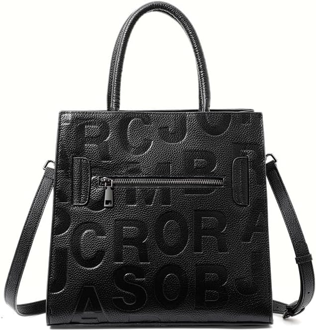 Genuine leather cowhide women's tote wallet large capacity letter embossed design waist buckle storage bag - Image 6