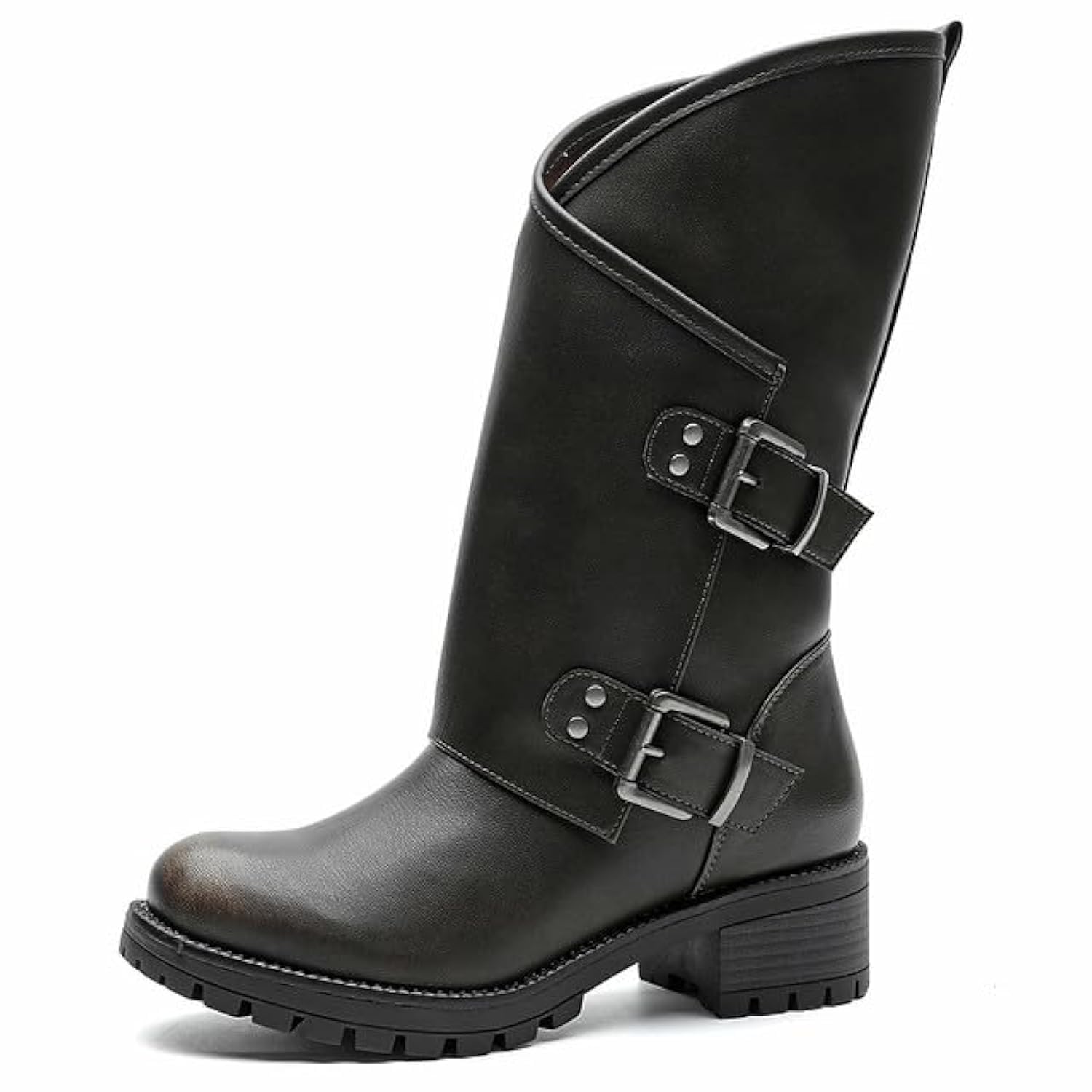 GLOBALWIN Women's The Twisted Rider Motorcycle Boots Mid-Calf Fashion Boots For Women Low Heel