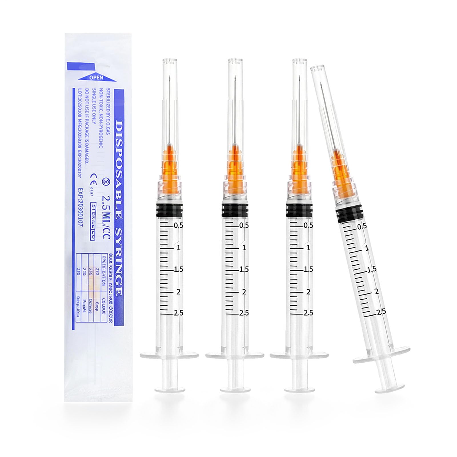 100 Pack 2.5ml Luer Lock Syringes 25G x 1 Inch, Individually Wrapped for Precise Lab Scientific Applications