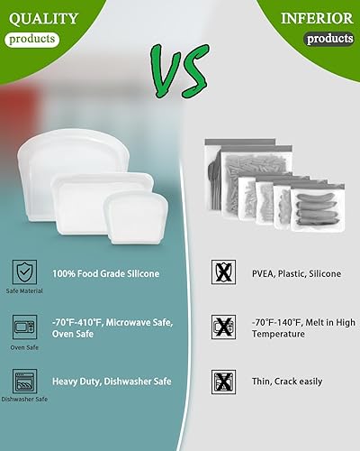 Miniatura 3 de Bolsa de almacenamiento de silicona reutilizable, paquete de 6 bolsas de bolsillo, aperitivos y sándwich, bolsas de silicona duraderas para