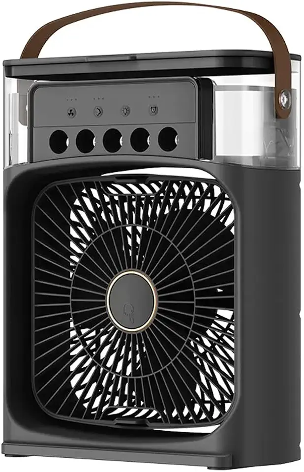 Mini Ar Condicionado Ventilador e Umidificador Portátil USB - 3 Velocidades - 7 Cores de Led + Temporizador (Preto)