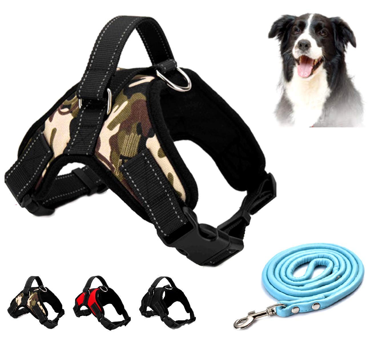 Dog Harness No Pull Pet Harness 3M Reflective Adjustable Outdoor Pet Vest for Dogs, Pet Harness for Small Medium Large Dogs With Dog Rope