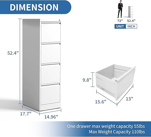 Miniatura 3 de Archivador de 4 cajones con cerradura, archivadores verticales de metal para oficina en casa, gabinete de almacenamiento de acero para colgar