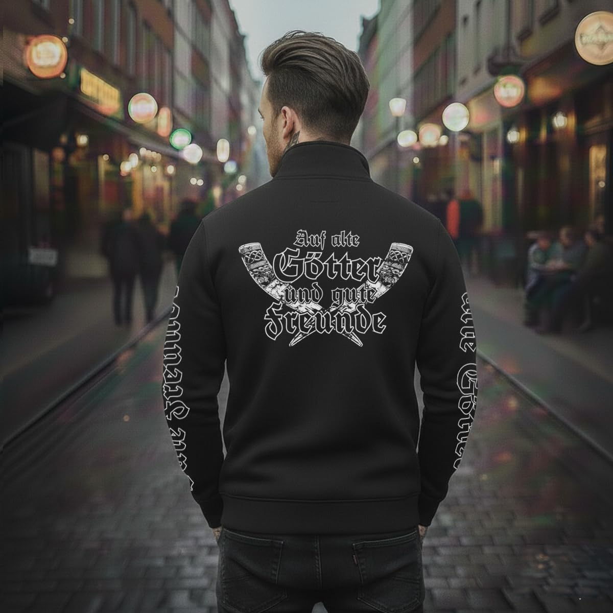 Jacke mit Stehkragen S-XXXL, Met Saufen Wotan Odin Wikinger Freundschaft Böhse Tattoo Fan