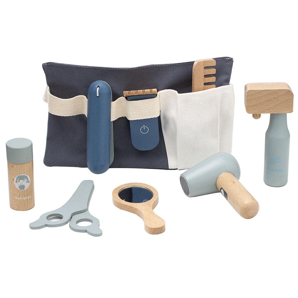 Kit da Salone di Bellezza/Parrucchiere di Simulazione con 11 Strumenti per Lo Styling, Asciugacapelli in Legno, Specchio E Astuccio per Cosmetici, Kit da Salone