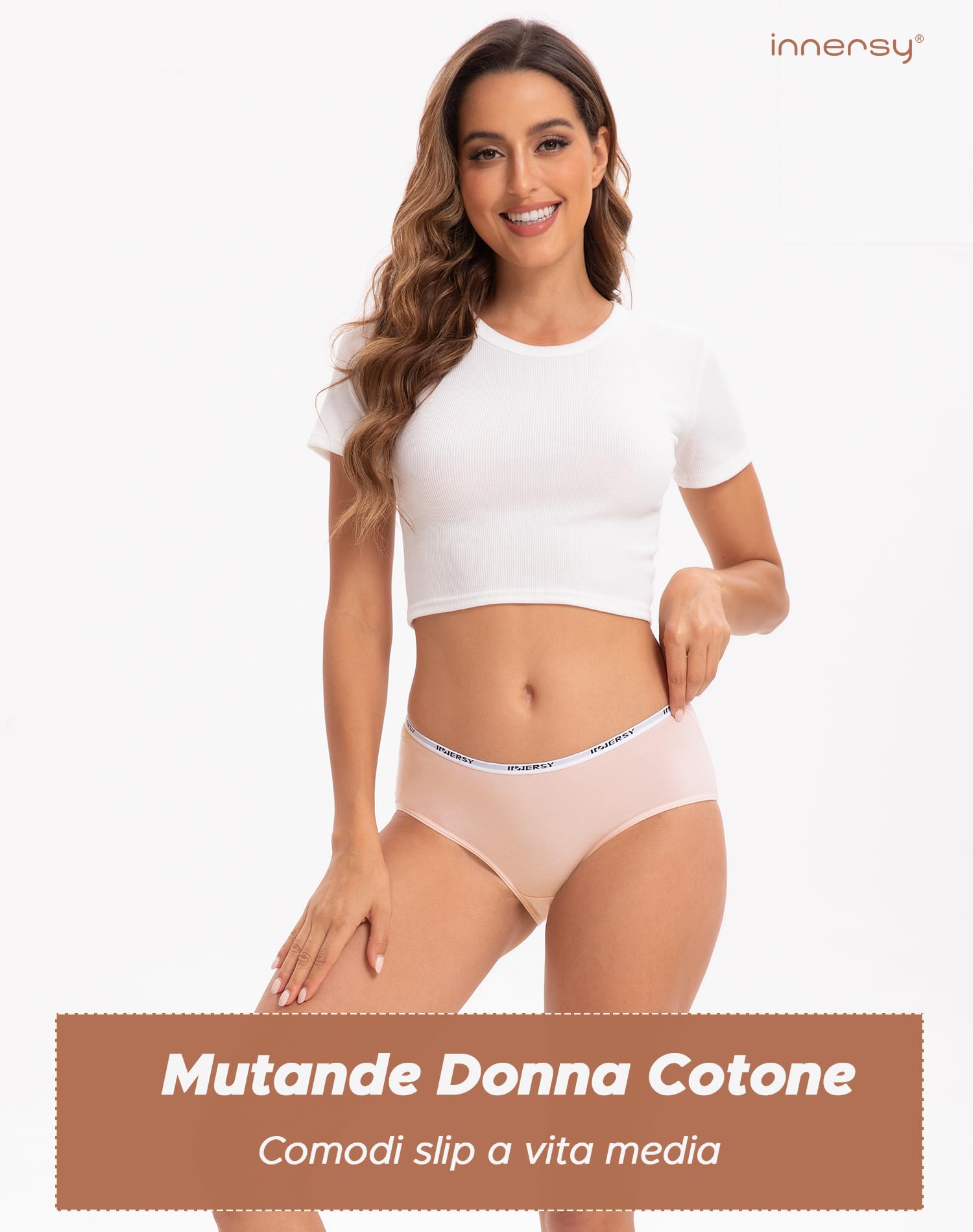INNERSY Mutande Donna Cotone Slip a Vita Media Intimo Sportivo Culotte Comode Pacco da 6