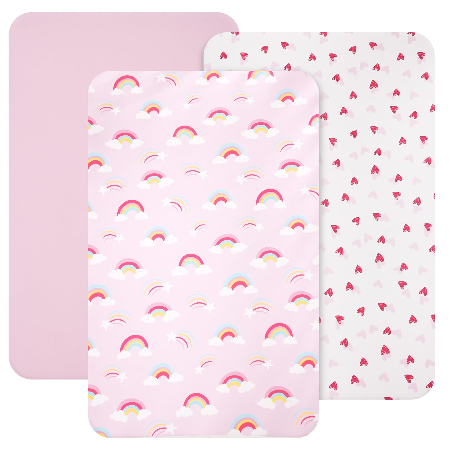 david's kids 3 Pack Mini Crib Sheets, Soft Breathable Premium Pack N Play Sheets for Baby Girls Neutral, Playard and Mini Crib Mattresses, Rainbow
