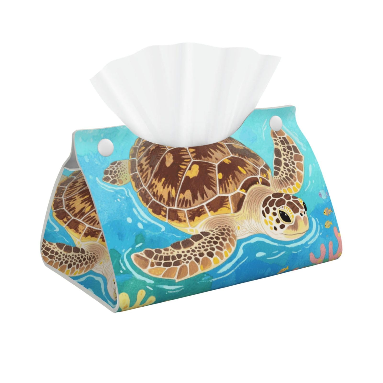 Pu Leather Tissue Box Cover, Watercolor Wild Turtle Rectangle Tissue Case Covers Decorative Tissue Box Holder Waterproof Tissue Holder Organizer for Bathroom Home Office