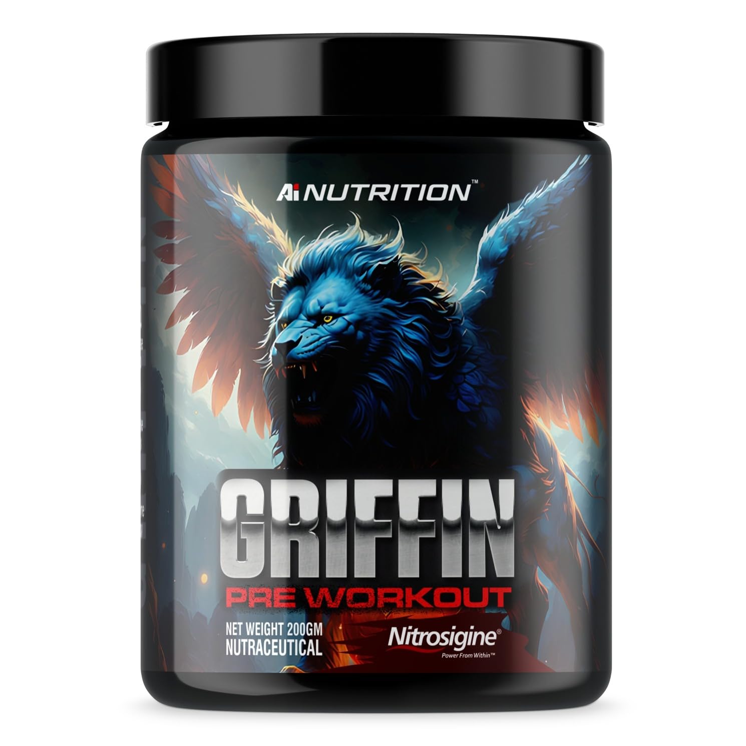 AI Nutrition Griffin Pre Workout for Men & Women | Energy, Focus, Strength & Muscle Pump with Nitrosigine 1050mg, L Citrulline 2300mg, Caffeine 1500mg | 40 Servings | Watermelon