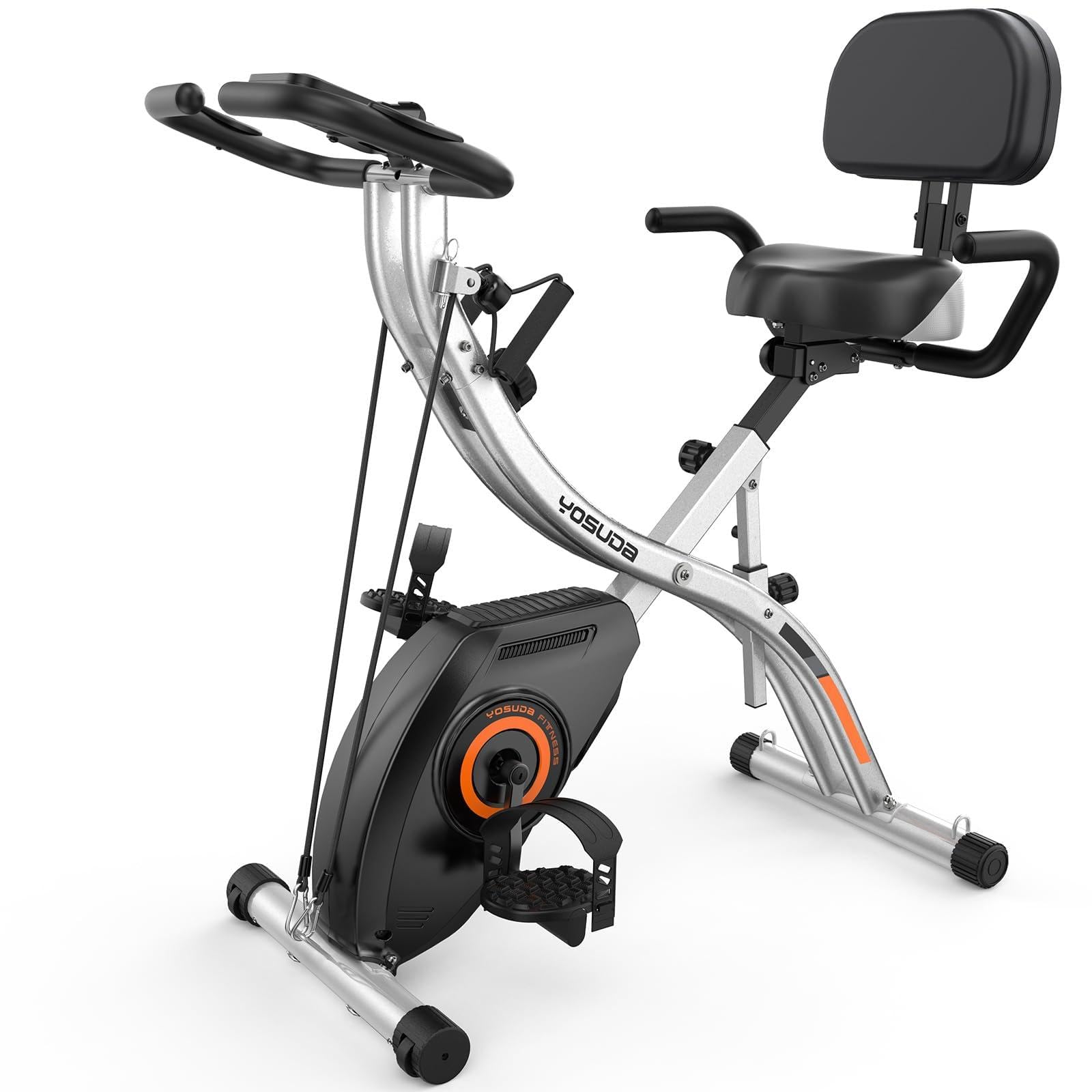 YOSUDA Cyclette pieghevole, 16 livelli di resistenza magnetica regolabile, 5 in 1, silenziosa, con display LCD e frequenza cardiaca, bicicletta da interno con grande comodo cuscino per sedile