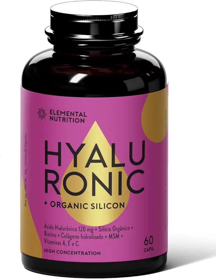 Ácido Hialurônico, Elemental Nutrition, Hyaluronic + Organic Silicon, Com Colágeno Hidrolisado, Vitaminas e Biotina – 60 Cápsulas