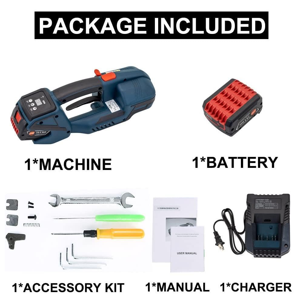 Reggiatrice, Reggiatrice elettrica con strumento schermo LCD, Pressa per balle portatile per reggette in PP PET da 13-19 mm, Alimentata a batteria da 4000 mAh, Reggiatrice automatica