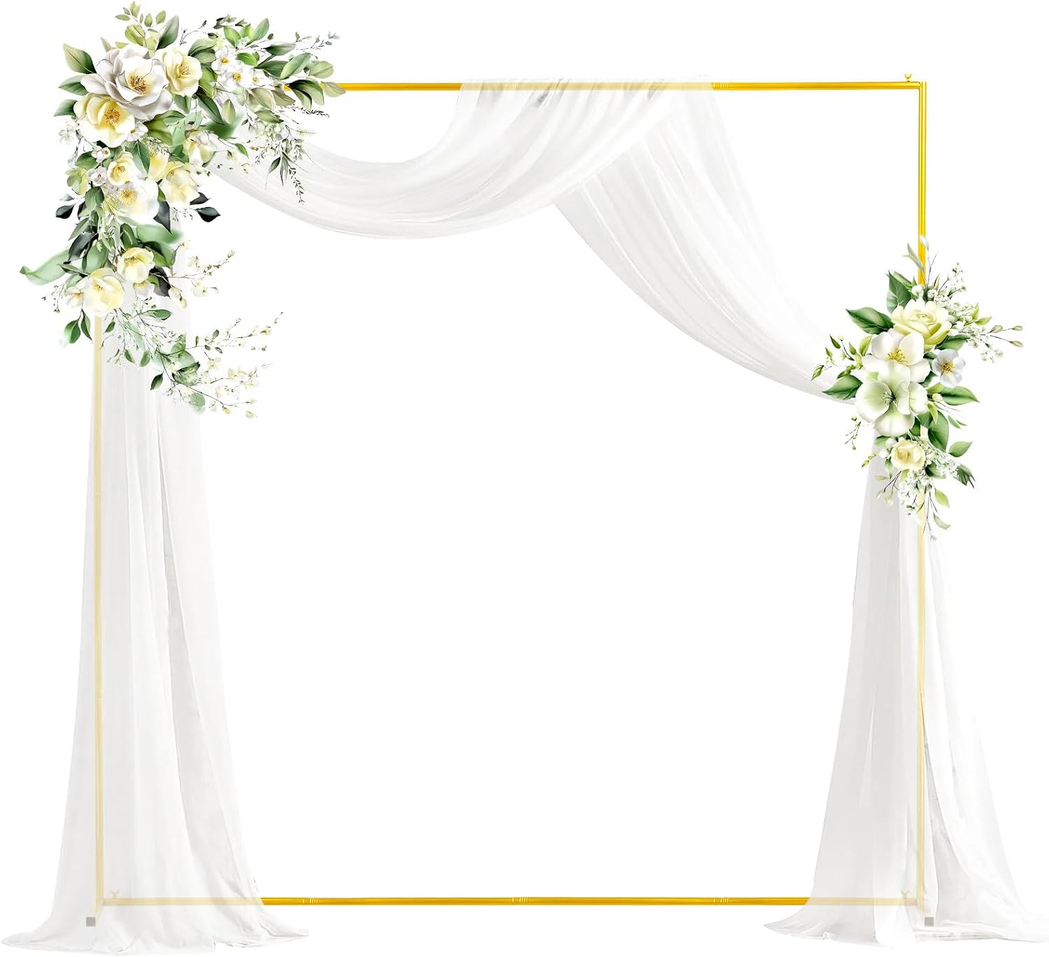 PlusFive Kwadratowy łuk weselny, metalowy stojak na balony, 2 x 2 m, regulowany złoty łuk balonowy, metalowy stojak na tło na urodziny, wesele, baby shower, dekoracja na zakończenie szkoły