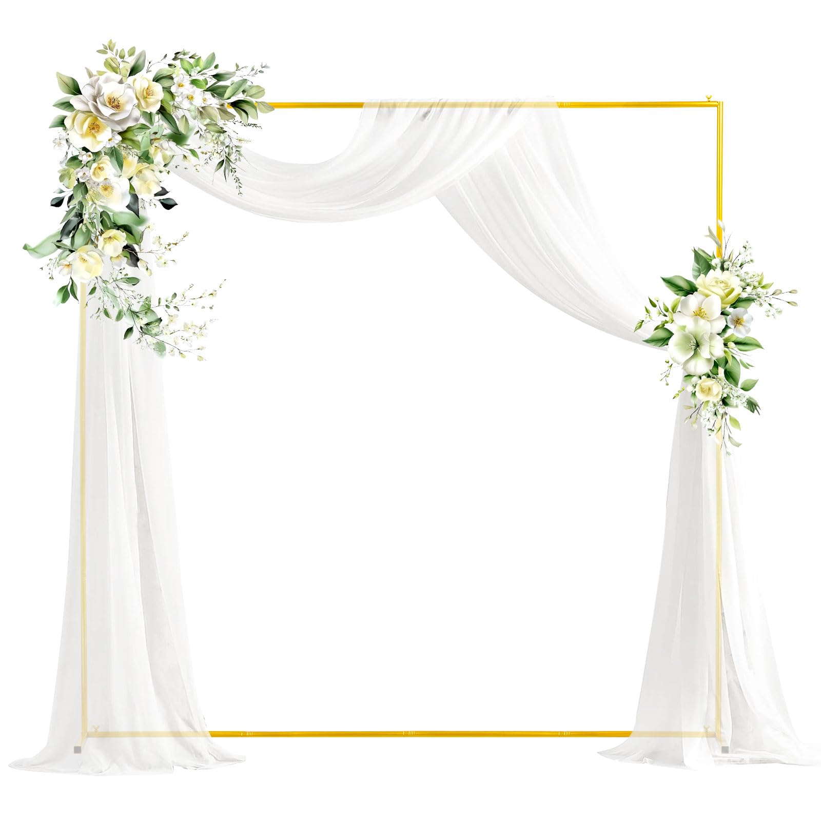 PlusFive Arco Quadrato per Matrimonio, 2 x 2m Supporto per Palloncini in Metallo, Arco per Palloncini Dorato Regolabile, Supporto da Terra in Metallo per Arco di Palloncini per Compleanno, Matrimonio