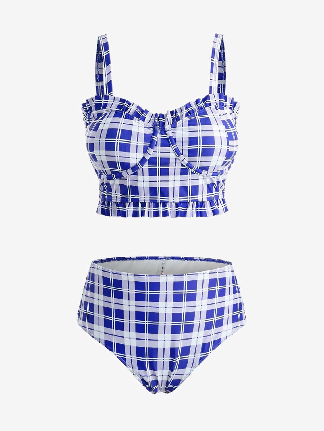 ROSE GAL Plus Size Ruffles Flounce Padded Plaid Three Piece Skirt Tankini Swimsuit