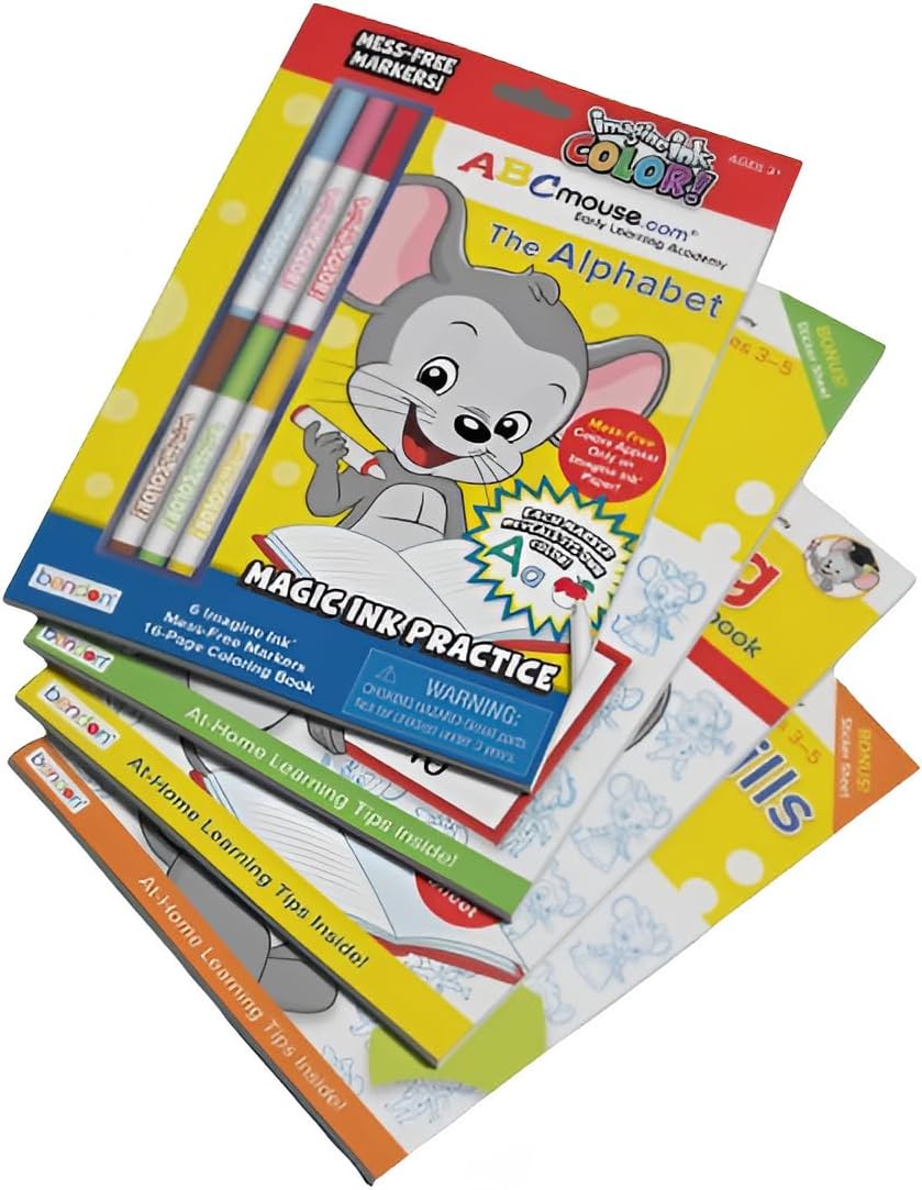 ABCmouse School Readiness Bundle: Essential Kindergarten Skills Fundamentals - 4 Interactive Workbooks, Imagineink Alphabet with Markers, Math Counting, Shapes, Level 1+, Pre-K to Kindegarten,Ages 3-5