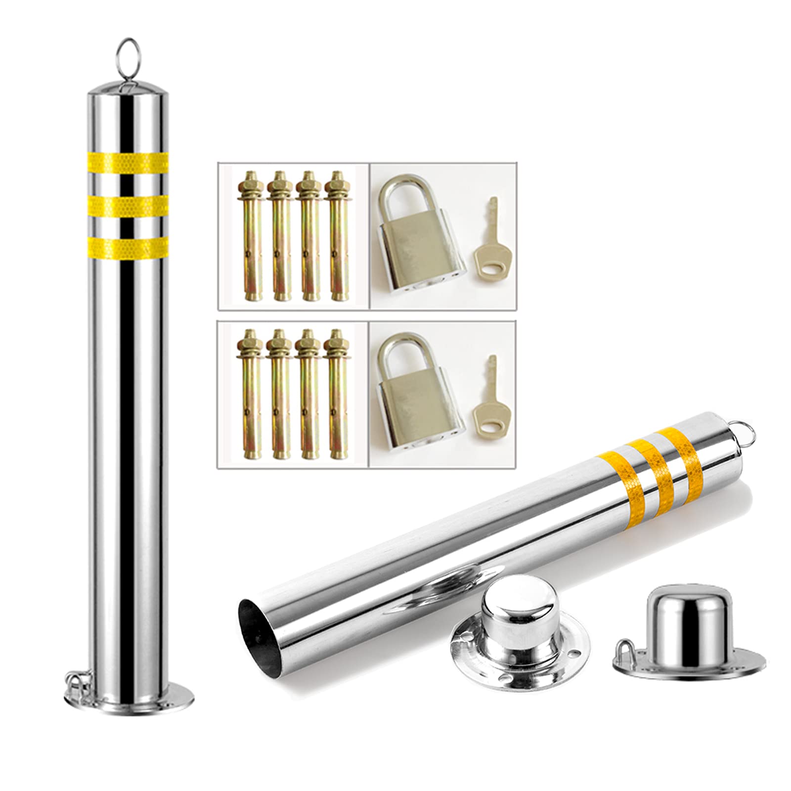 HCZKIUJY Parking Barrier 2 Pack Parking Barrier Lock,Stainless Steel Parking Bollards,Stainless Steel Security Posts for Driveways (76×800mm)