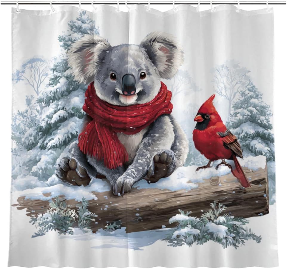 Winter Llamas and Cardinal Shower Curtain Winter Snow Forest Cute Snowflake Nature Scenery 72x72 Inches Bathroom Decor Curtain with 12 Hooks