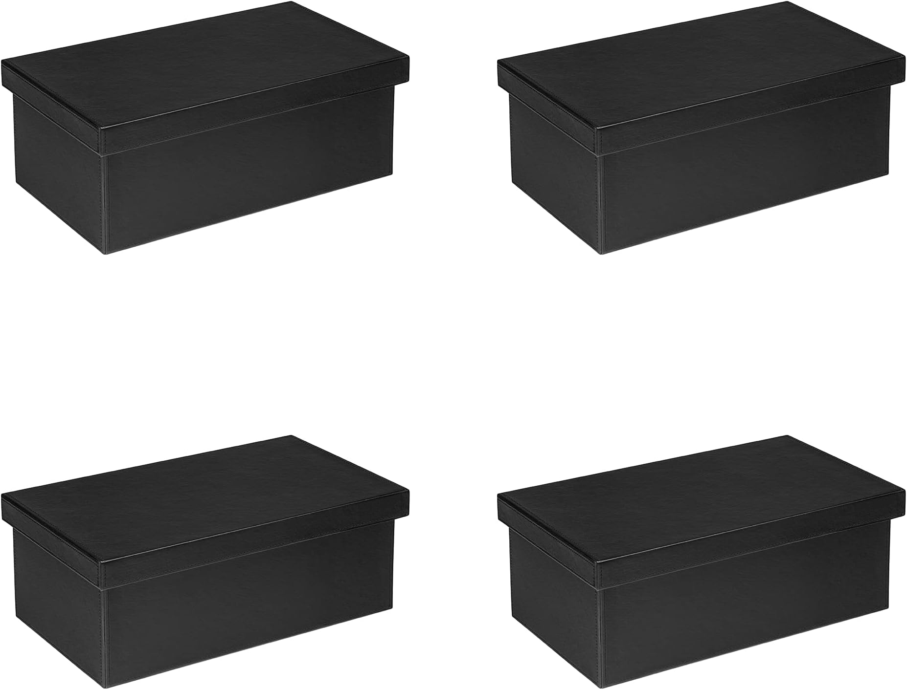 Osco Faux Leather Stackable Media Storage Box, Holds up to 26 DVDs, Blu-rays, CDs – Durable Wipe-Clean Finish – Space-Saving Storage Container, 4 Pack, Black