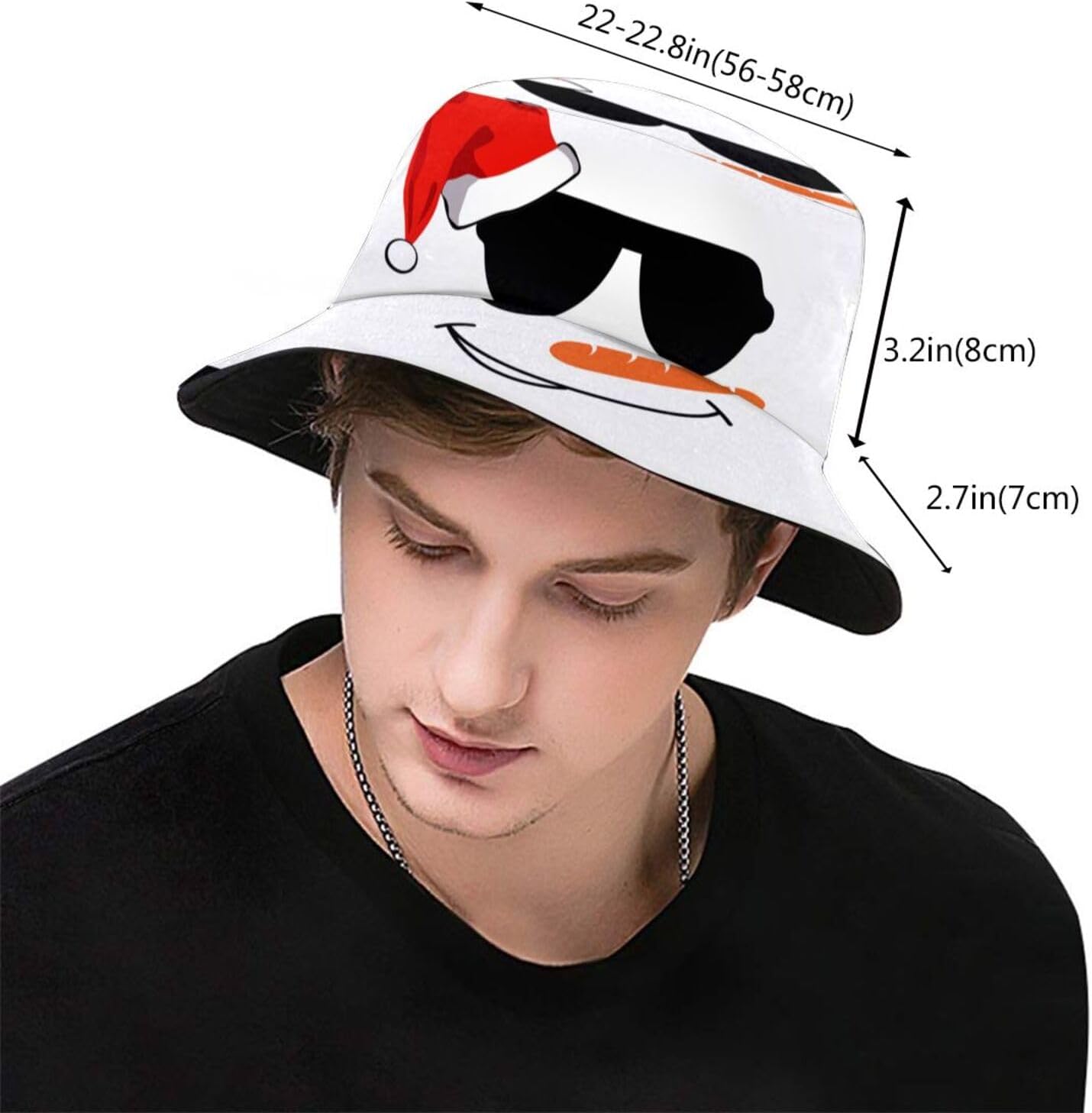 Christmas Snowman Bucket Hat,Santa Hat,Packable Fashion Fisherman Hat,Travel Beach Sun Hat for Men Women - Image 3
