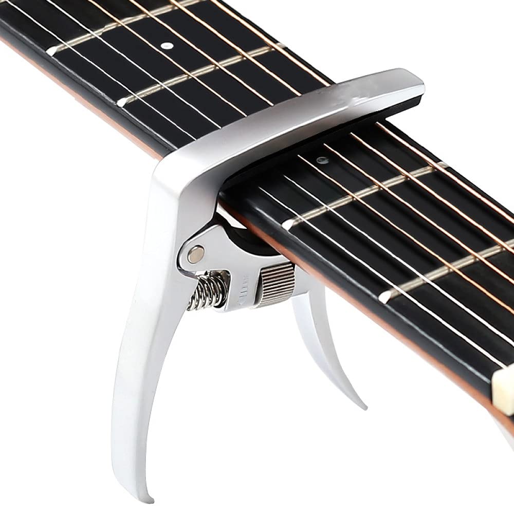 BAtlam Cejilla de Guitarra, Accesorios de Guitarra Ajustables, para Guitarra acústica y Guitarra eléctrica, Madera (Plata)