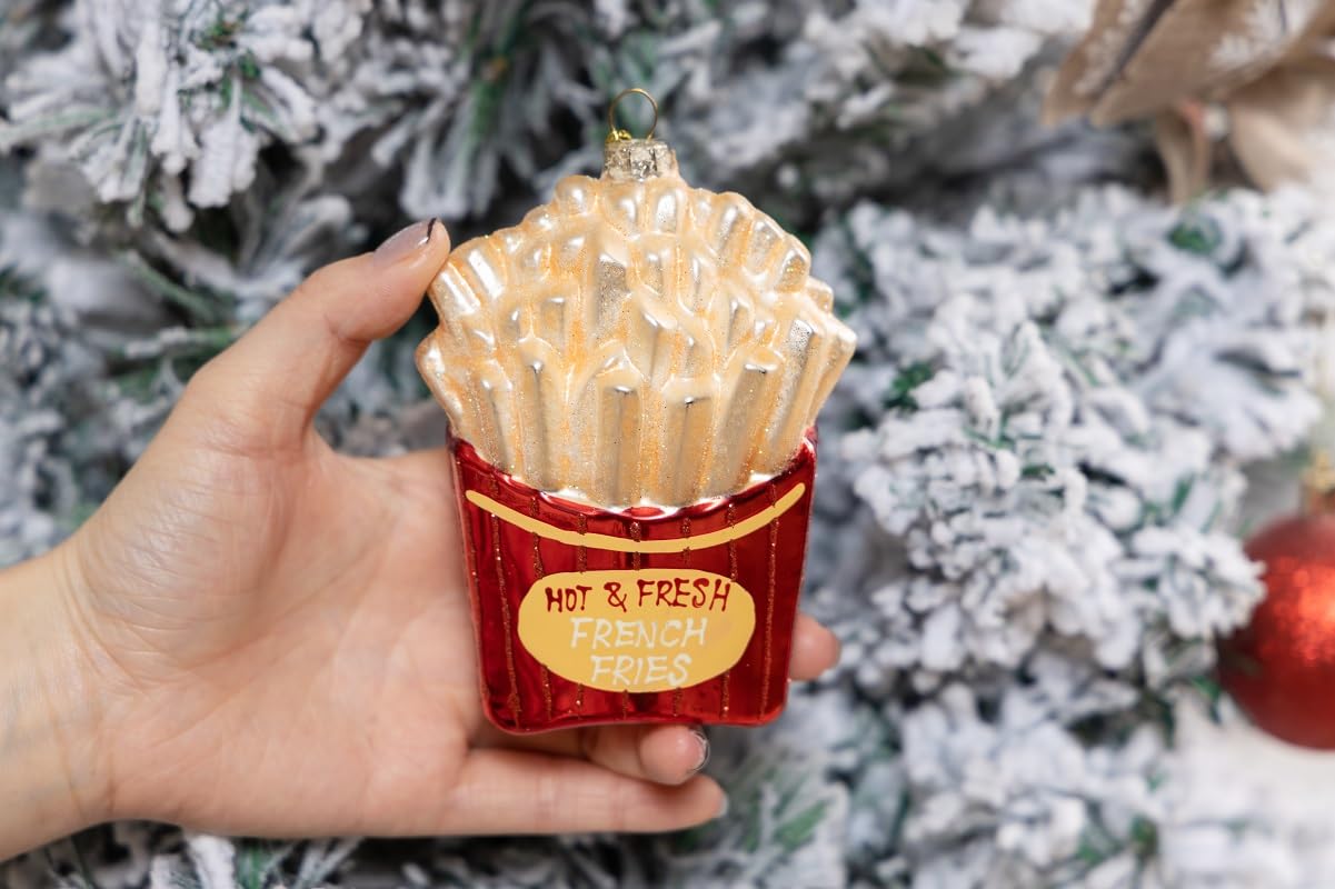 Paquete de 2 Adornos de Vidrio Decoración Navideña para Árbol de Navidad, Adornos Decorativos de Vidrio para Aperitivos de Comida Rápida