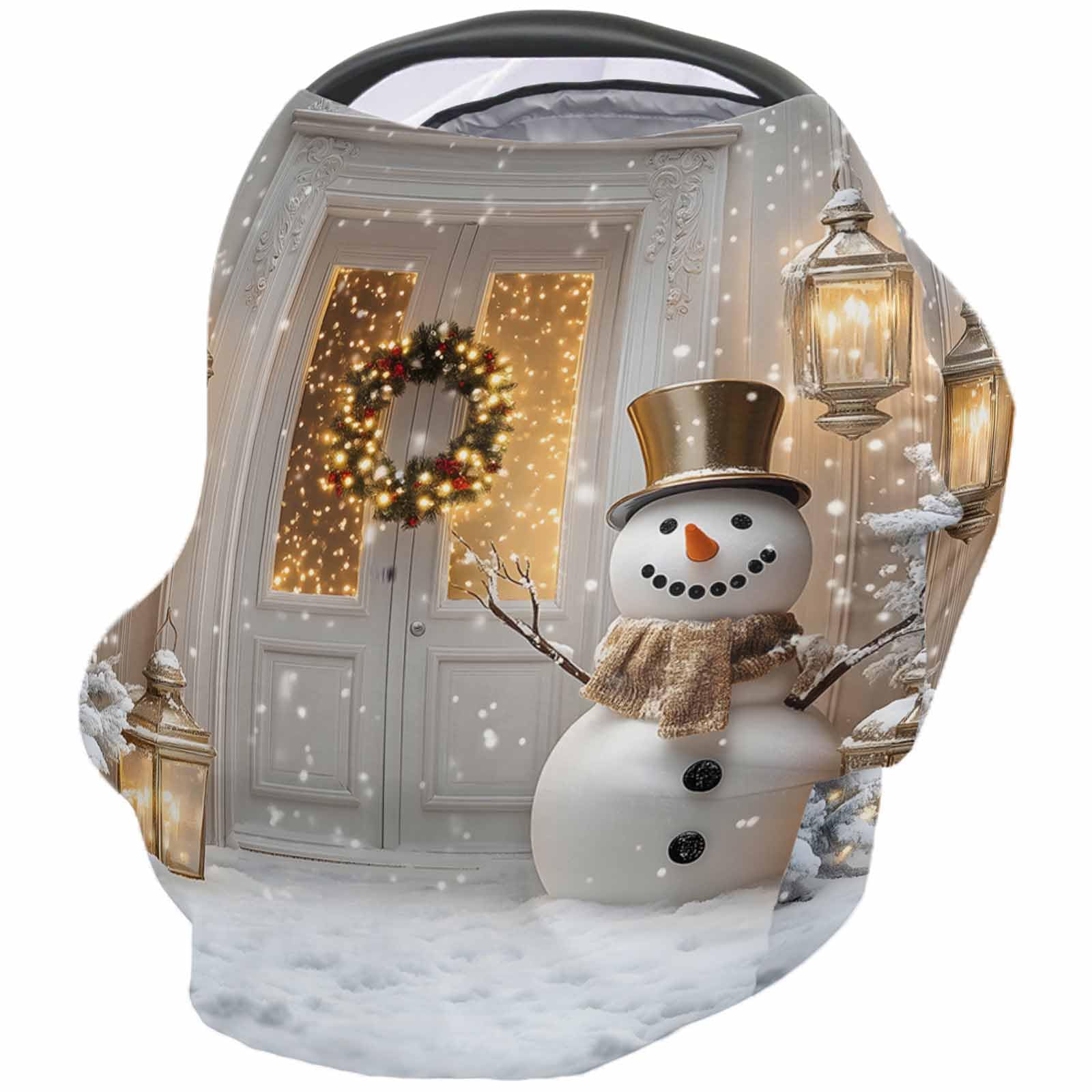 Nursing Cover for Breastfeeding Scarf, Winter Falling Snow Snowman Wreath Xmas House Baby Car Covers Super Soft Multi Use for Canopy Shopping Cart Cover Blanket Stroller Cover