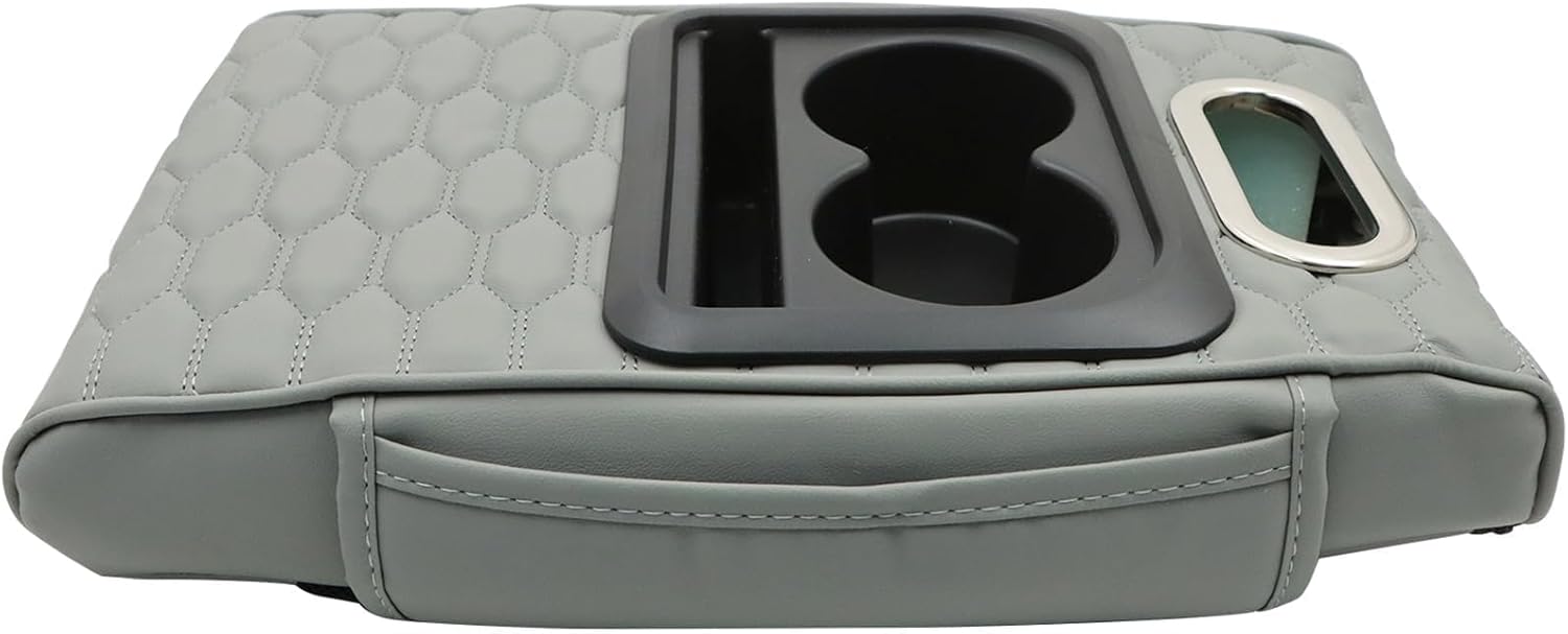 Priprilod Gray Car Center Console Armrest Pillow, Memory Foam with Cup Holder and Cell Phone Holder, Multifunctional Car Center Console Organizer, Universal Fit for Most Car Interior Accessories