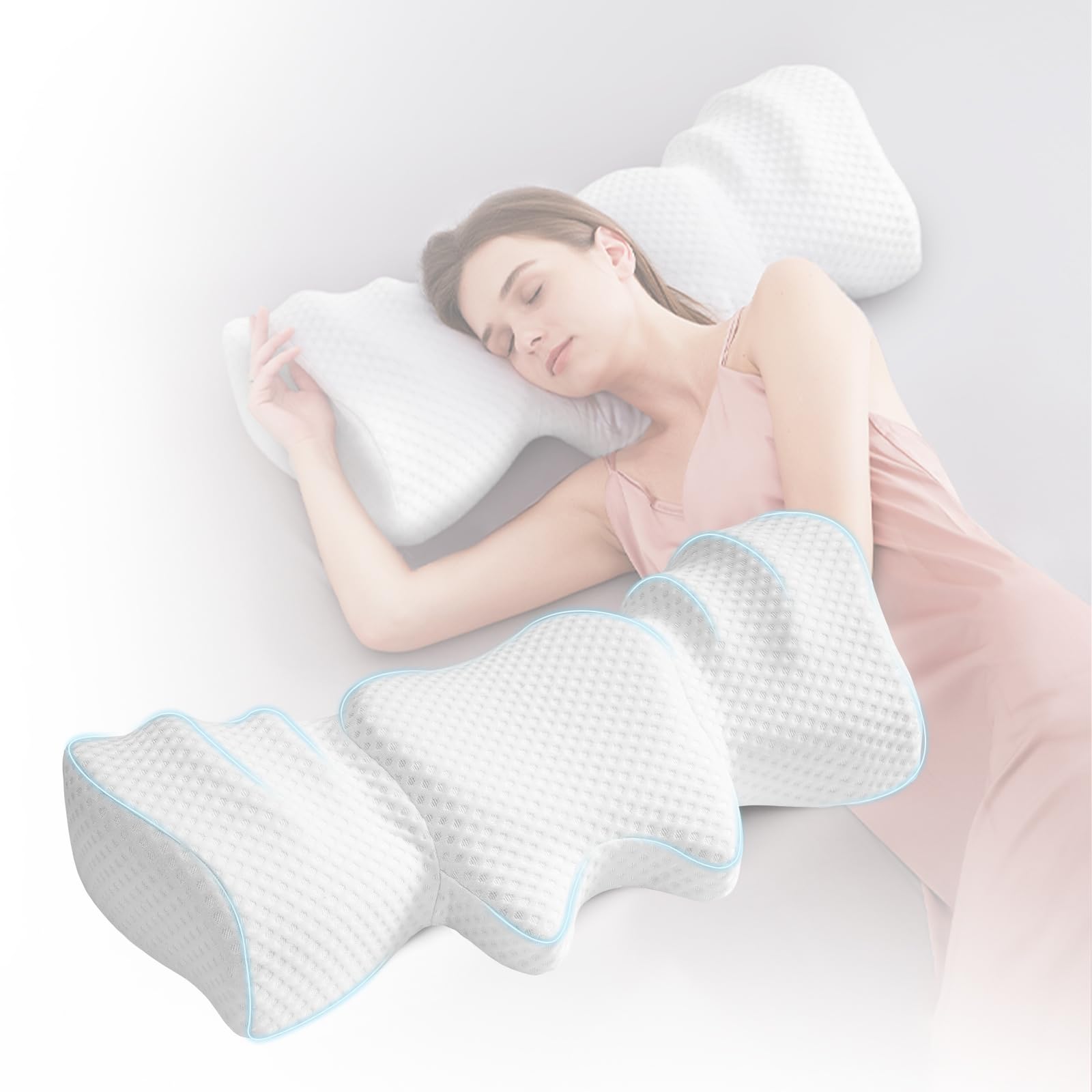 KWYBOW Cervical Pillow for Neck Pain Relief - Memory Foam Ergonomic Sleeping Pillow, Side Sleeping Pillow for Neck Support, Orthopedic Pillow for Side, Tummy and Back Sleepers.