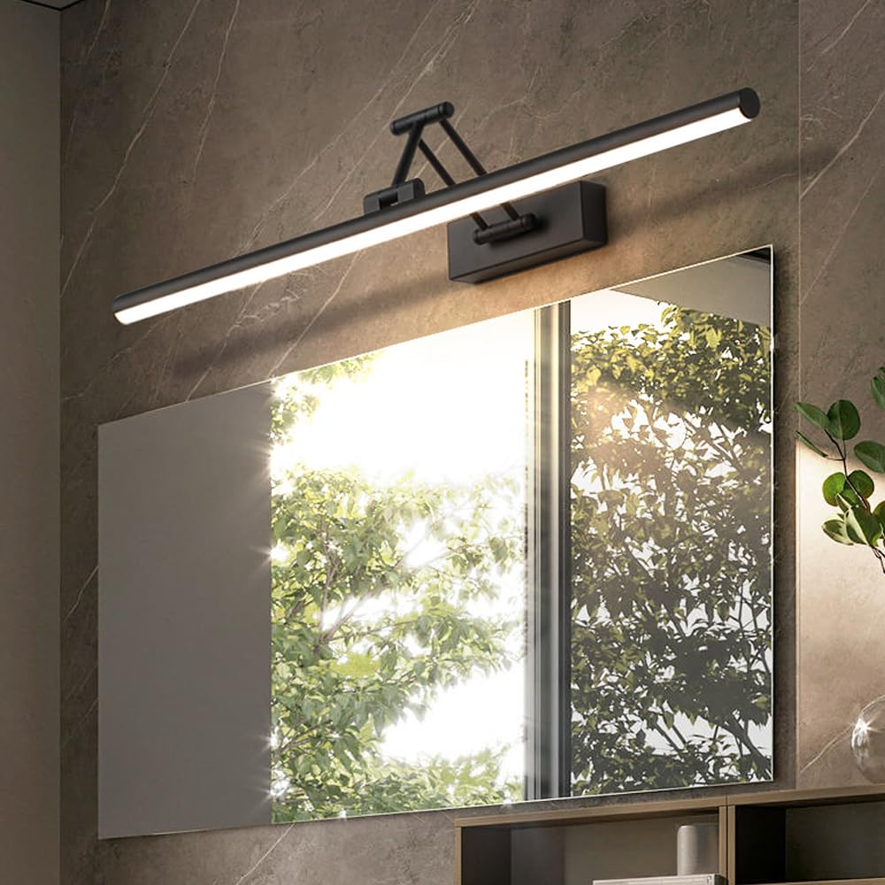 Mengjay Spiegelleuchte Bad LED Wandleuchte,Rotation Spiegellampe Badezimmer Lampe Spiegel,Wandlampe Innen LED Moderne Für Wohnzimmer Schlafzimmer Küche Bad (Schwarz, 60cm)