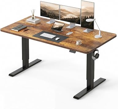 CubiCubi 63x28 Large Electric Standing Desk, 28 Deep Desktop, Rustic Brown