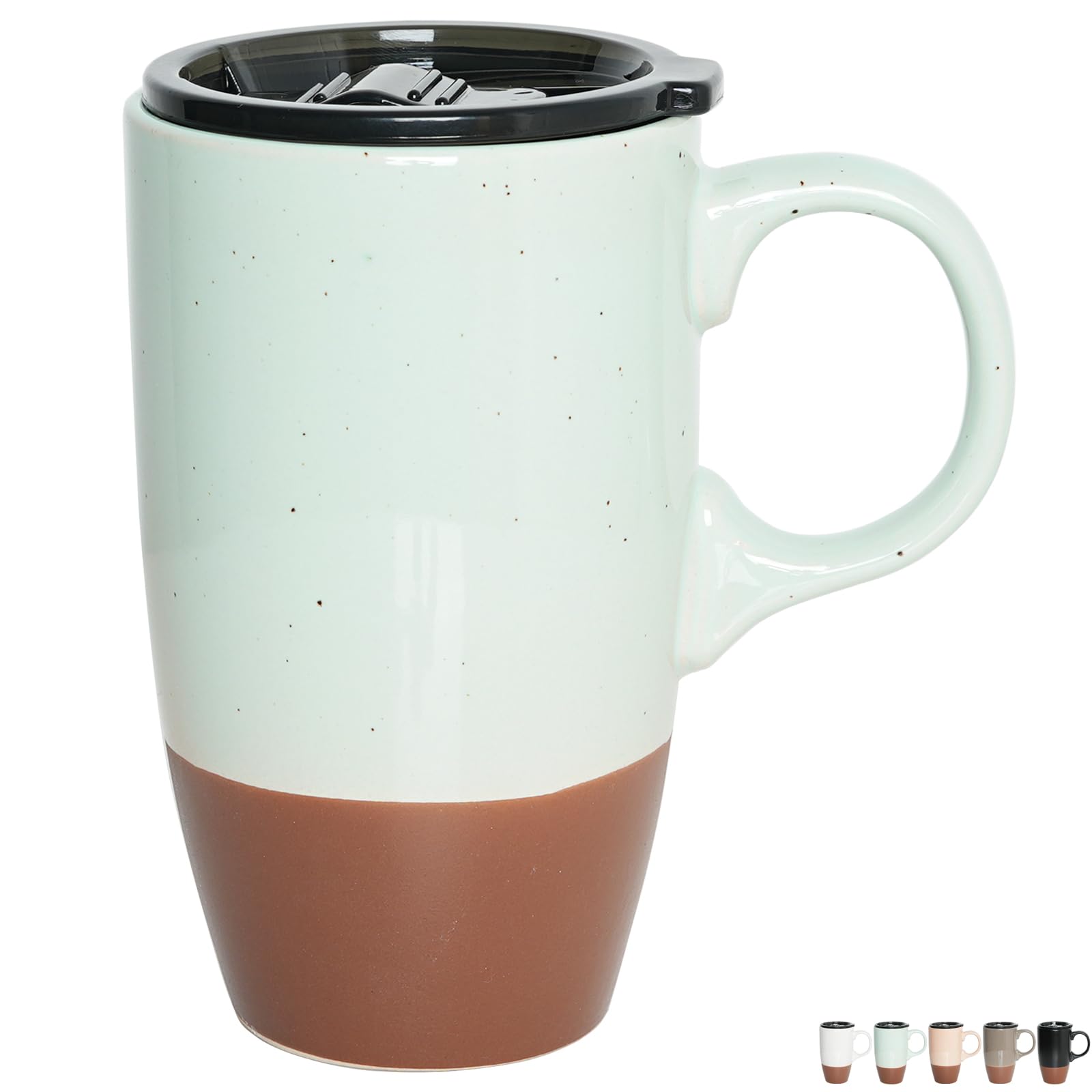 Amazon.com: Bosmarlin Ceramic Travel Coffee Mug with Handle and Lid, 18 oz, Portable  Coffee Cup for Car Cup Holder, Microwave and Dishwasher Safe (Mint Blue) :  Home & Kitchen