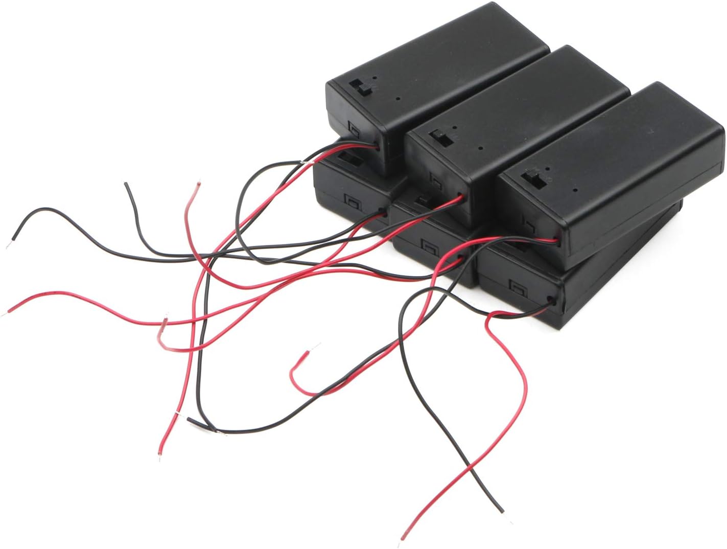 9V Battery Case Holder with Cover Storage Case Holder with ON/Off Switch for 6F22, Pack of 6 Black